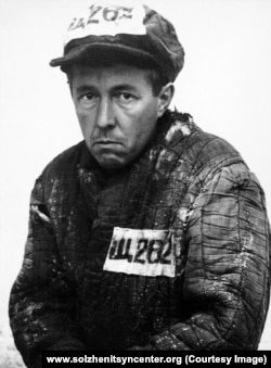 Aleksandr Solzhenitsyn dressed in prisoner's clothing in Soviet Kazakhstan in March 1953. In 1945 Solzhenitsyn sent a series of coded letters to a fellow soldier while serving in World War II. Lines critical of Josef Stalin were deciphered by Soviet censors and he was arrested and sentenced to eight years in the Soviet labor camps.