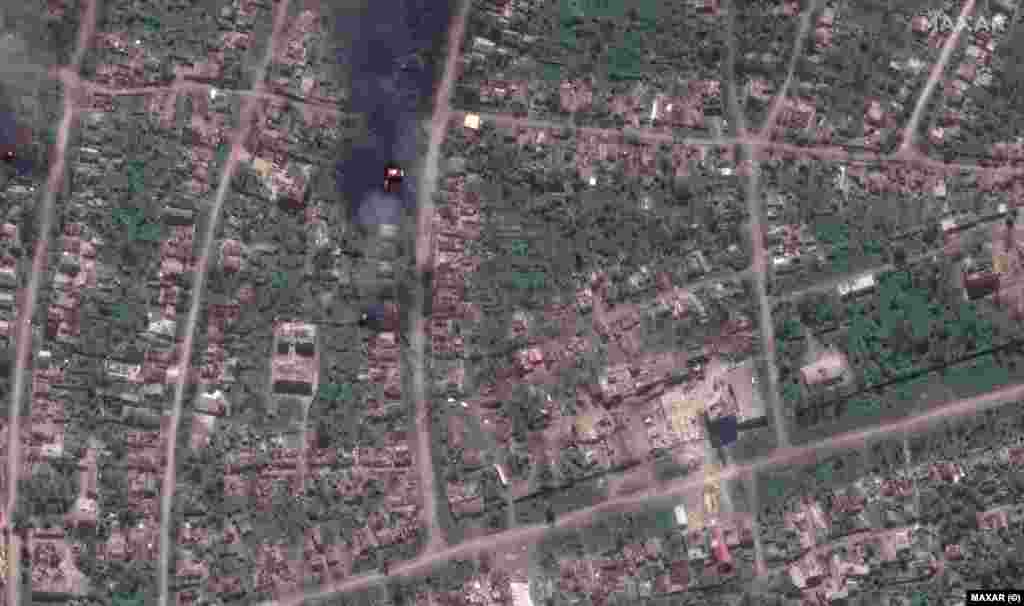 Burning homes and destroyed buildings on May 15, 2023. "The defense of Bakhmut continues and recent days have shown that Ukraine can move forward and counter the Russian forces there," Colonel General Oleksandr Syrskiy said on May 15. "The advance of our troops along the Bakhmut direction -- that is the first successful offensive operation in the city's defense."
