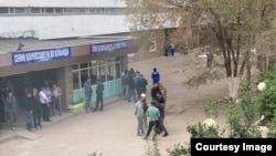 Kazakh miners picket their workplace in the Ulytau region on August 14.