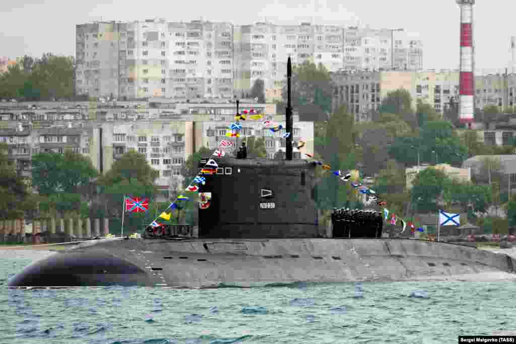 The Rostov-on-Don diesel-electric submarine is seen off the coast of Sevastopol in May 2020. The Rostov-on-Don, which was launched in 2014, was also struck in the September 2023 strike on the Sevastopol naval base. The sub was severely damaged and will either be out of service for an extended period or scrapped. The sub was filmed in December 2015 firing a barrage of Kalibr cruise missiles at what the Russian military described as Islamic State targets in Syria. 