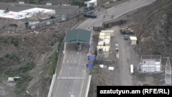 A view of the Azerbaijani checlpoint set up in the Lachin corridor, June 23, 2023.