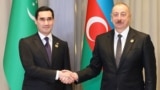 Türkmenistanyň prezidenti Serdar Berdimuhamedow we Azerbaýjanyň prezidenti Ylham Alyýew. Baku. 2023-nji ýylyň marty