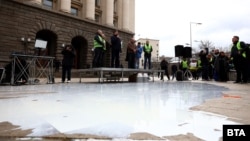 Milk was poured onto the streets of Bulgaria by protesting farmers on February 13.