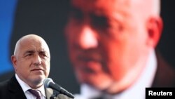 Former Prime Minister Boyko Borisov speaks during an election rally in Plovdiv on June 2.