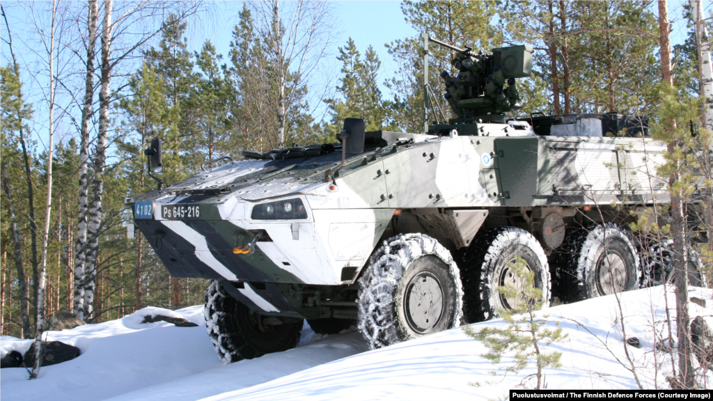 Patria XA-360 Armored Personnel Carrier This Finnish-made vehicle features a weapons system that can be aimed remotely by a gunner locked inside the APC's hull. Up to 11 soldiers can be carried into battle in the vehicle, which was designed to be able to “wade” through Finland’s swampy landscape.