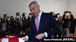 President Milo Djukanovic casts his vote in Montenegro's presidential election on March 19. 