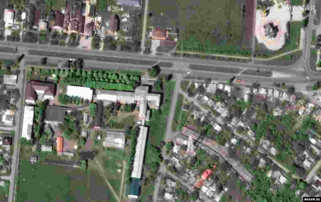 University buildings and a radio tower as seen on May 8, 2022.