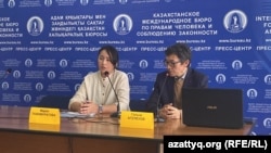 Құқық қорғаушы Ғалым Ағелеуов пен Нөкіс оиғасынан кейін сотталған қарақалпақ белсендісі Дәулетмұрат Тәжімұратовтың қарындасы Мария Тәжімұратова. Алматы, 20 ақпан, 2023 жыл 