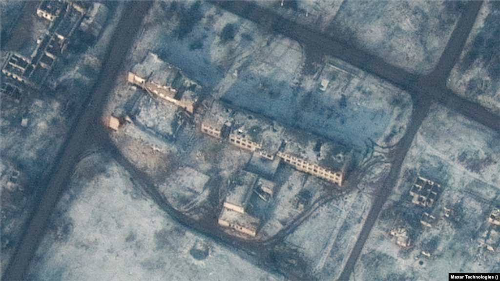 Pokrovske, a village in the Donetsk region, was occupied by Russian forces in summer 2022. The second satellite photo shows the widespread destruction of residential buildings and the only school in the village that was also hit. 
