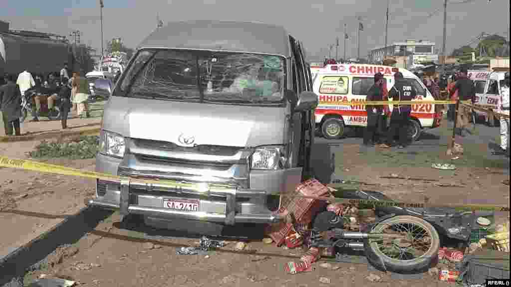 A video grab shows the scene where five Japanese nationals escaped mostly unharmed from an attempted suicide attack in Pakistan's largest city, Karachi, on April 19. Pakistan is battling a surge in militant violence, including frequent attacks on Chinese migrant workers.