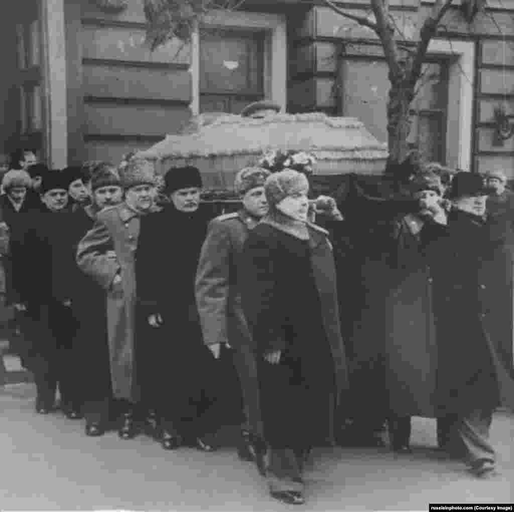 Members of Stalin’s inner circle including Vyacheslav Molotov (center left, in black), Malenkov (front), and Beria (on far right) carry Stalin’s coffin out of the House of the Unions building on March 9. Many Russians recall genuine grief and a sense of uncertainty during the days of official mourning. Others, including political prisoners, remember an atmosphere of discreet, feverish celebration. One labor camp inmate recalled, "I was slogging in the permafrost with a pickax when I heard my partner from above: 'Tolya, get out here. The bastard is dead!' Every camp inmate was joyful. You could notice it."