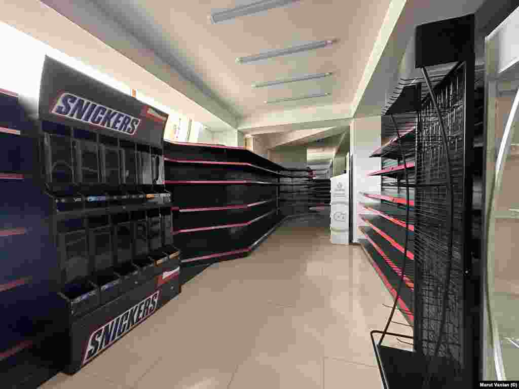 An empty supermarket in Stepanakert, the largest city of Nagorno-Karabakh, photographed on July 18. Nagorno-Karabakh, a breakaway region of Azerbaijan that is populated primarily by ethnic Armenians, has been under blockade by Baku since December 2022. From mid-June, Azerbaijan has apparently prevented all supplies entering the territory from Armenia.