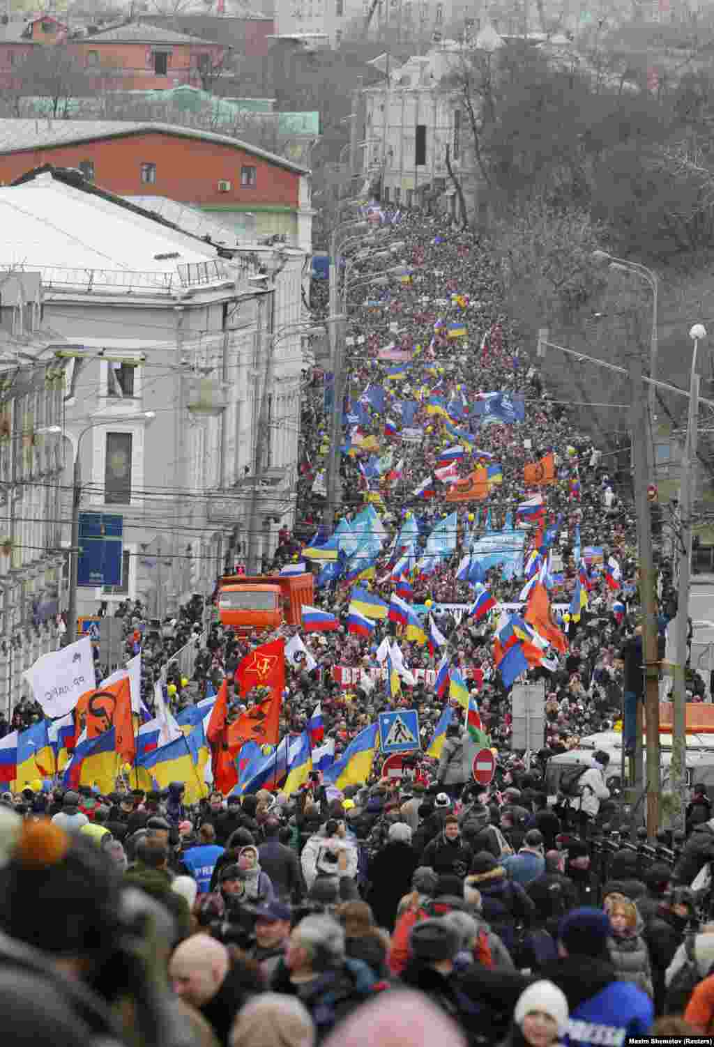 A massive rally in Moscow on March 15 opposing the military takeover of Crimea Putin later revealed he had voiced his intention to "start working on returning Crimea to Russia" in February 2014 at the end of an all-night meeting with his security services. 