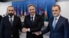 Armenian Foreign Minister Ararat Mirzoyan (left), U.S. Secretary of State Antony Blinken, and Azerbaijani Foreign Minister Ceyhun Bayramov (right)meet in May 2023.

