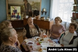 Women sing at a celebration in Tarasivka, a historically ethnic Russian village.