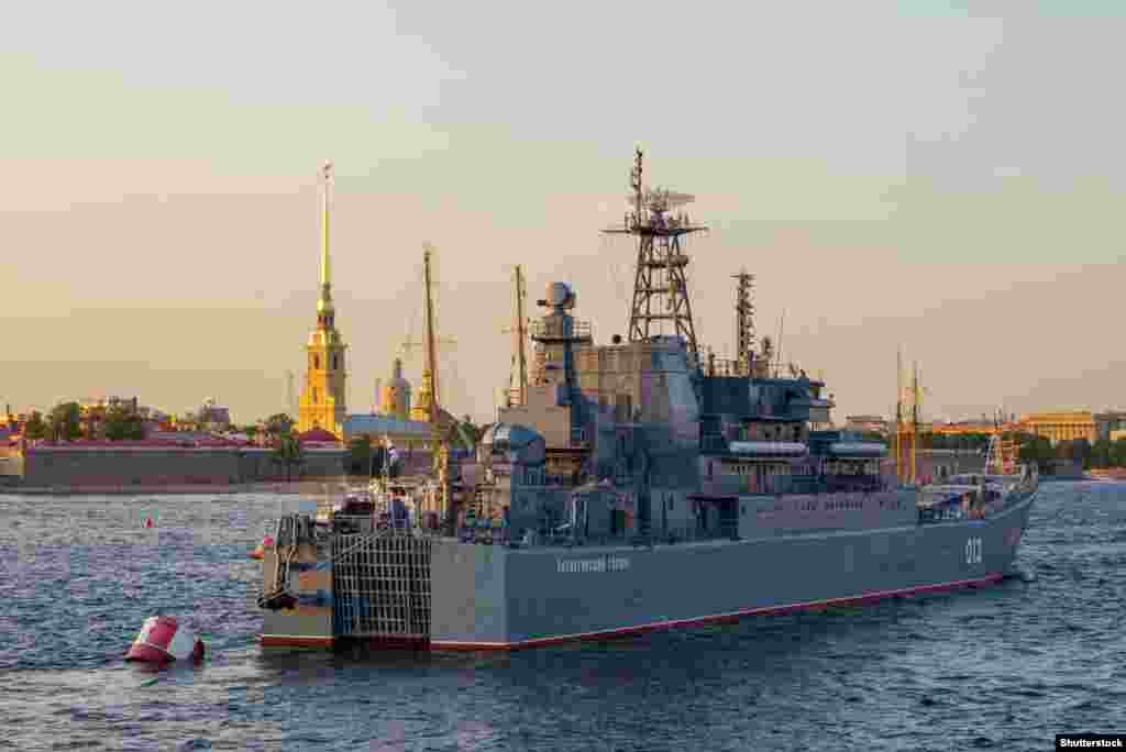 The Ropucha-class Olenegorsky Gornyak landing craft on St. Petersburg’s Neva River in July 2021 In August 2023, videos released show a marine drone impacting the landing craft in the Russian port of Novorossiisk. The ship suffered "severe damage" in the attack, according to the British Defense Ministry, and videos later emerged showing the vessel listing heavily under tow The Polish-made vessel is from the same Ropucha class as the Minsk that was apparently destroyed in September.