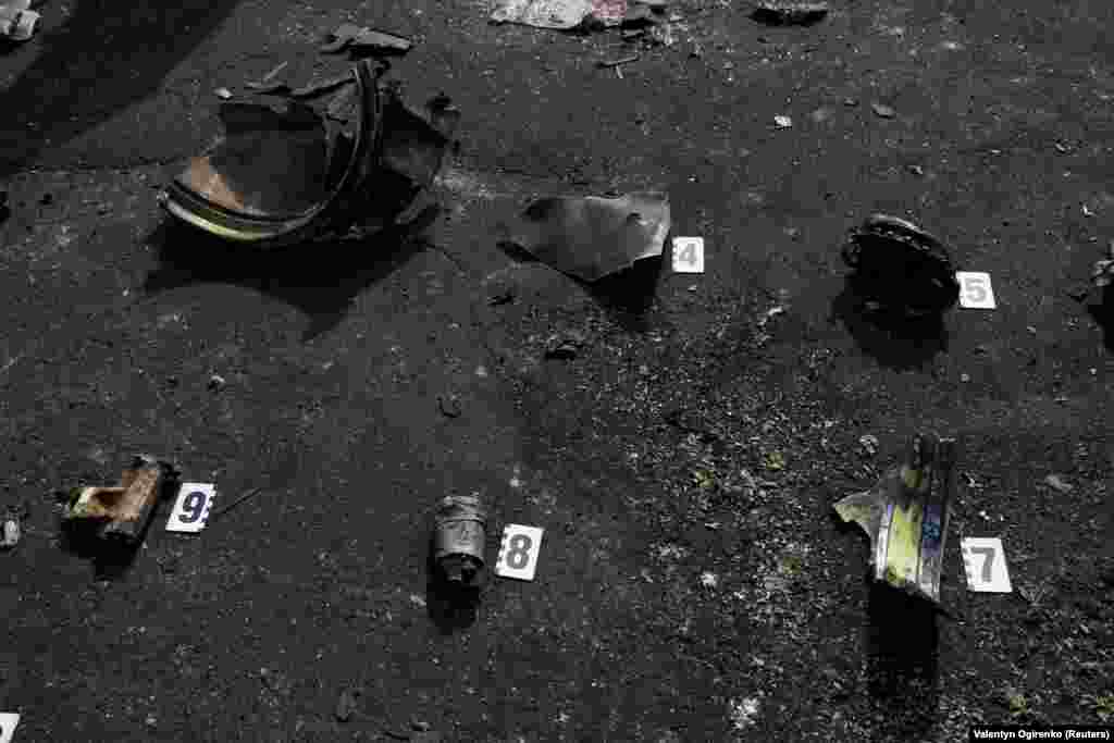 The fragments of a missile used in the attack. 