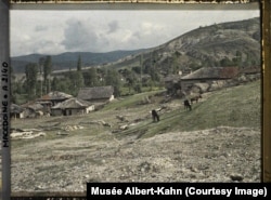 Atlar Openisanyň golaýyndaky baýyrlykda otlaýarlar (1913). Ol oba häzirki Demirgazyk Makedoniýanyň çäginde.