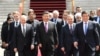 Chinese President Xi Jinping (2nd L, front) and other leaders of the Shanghai Cooperation Organization (SCO) member countries and observer states, as well as representatives of regional and international bodies, head for group photos during the 19th meeti