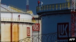 Lukoil fuel storage tanks at Rosenets Port terminal near the city of Burgas on Bulgaria's Black Sea coast.