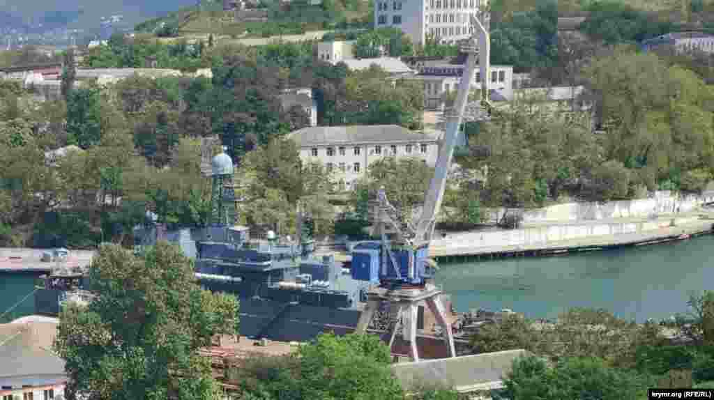 A picture of the Novocherkassk from May 20 while it was undergoing repairs at the shipyard in Russian occupied-Crimea. The commander of Ukraine’s air force, Lieutenant General Mykola Oleshchuk, said in a post to Telegram that “Russia’s naval fleet is getting smaller,” and suggested Ukrainian jets were involved, but gave no other details.