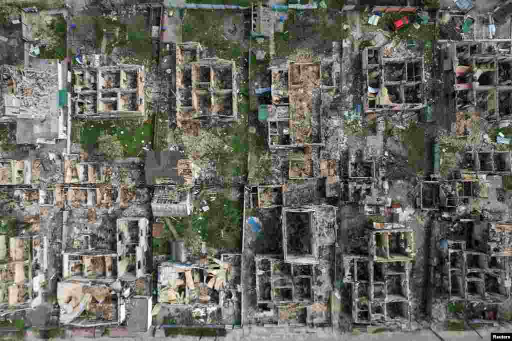 An aerial photo of Irpin taken on April 29, 2022, shows the devastation wrought on civilian areas by Russian forces. Formerly home to an estimated 65,000 people, Ukrainian officials designated Irpin a "hero city," an acknowledgement of the resolve its people have demonstrated in the face of so much adversity.