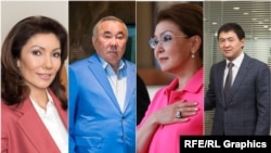 From left to right: Aliya Nazarbaeva (youngest daughter of former Kazakh President Nursultan Nazarbaev), Bolat Nazarbaev (younger brother of the ex-president), Darigha Nazarbaeva (eldest daughter of the ex-president), Qairat Satybaldy (a nephew of Nazarbaev's)