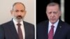 The call on July 11 was Armenian Prime Minister Nikol Pashinian's (left) first direct contact with Turkish President Recep Tayyip Erdogan. (combo photo)