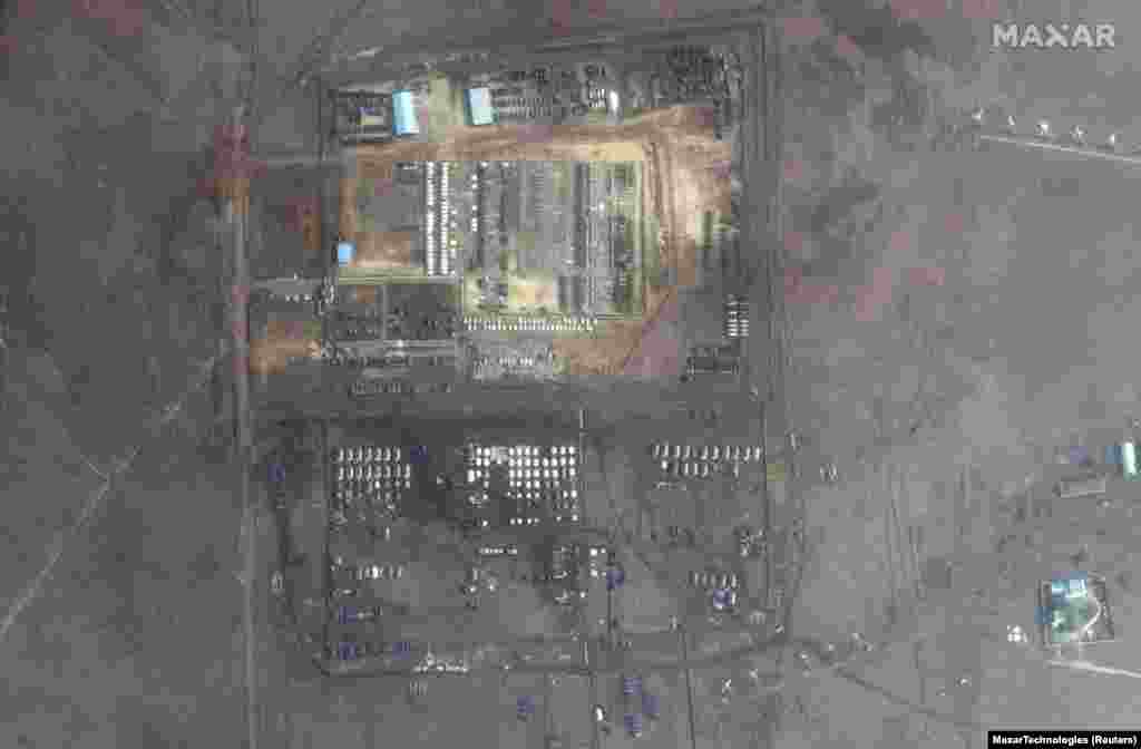 Massed vehicles at a military base in Novoozernoye, Crimea, as photographed by satellite on February 1. 