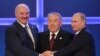 Kazakhstan -- Presidents Alexander Lukashenko of Belarus, Vladimir Putin of Russia, and Nursultan Nazarbayev of Kazakhstan (L-R) pictured after signing an agreement on the formation of the Eurasian Economic Union, at the Palace of Independence, Astana, 29