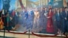 Картина с изображением президента Казахстана Нурсултана Назарбаева в холле Казахского гуманитарно-юридического университета. 