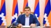 Nagorno-Karabakh - Arayik Harutiunian , the Karabakh president, delivers a video address.