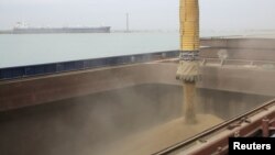 Hazar deňziniň ýakasyndaky Aktau portunda, gallanyň ulaga ýüklenişi