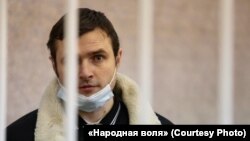 Belarusian blogger Paval Spiryn at a court hearing in Minsk last month.