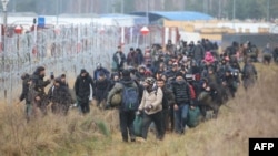 Belarus we Polşa arasyndaky serhetde galýan migrantlar 