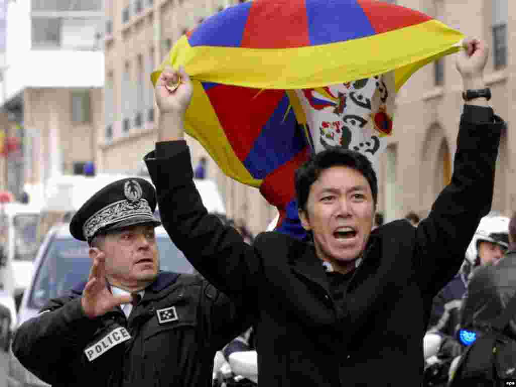 The Beijing torch relay attracted protests against China's rights record and for Tibetan independence, such as this protest in Paris in April 2008.