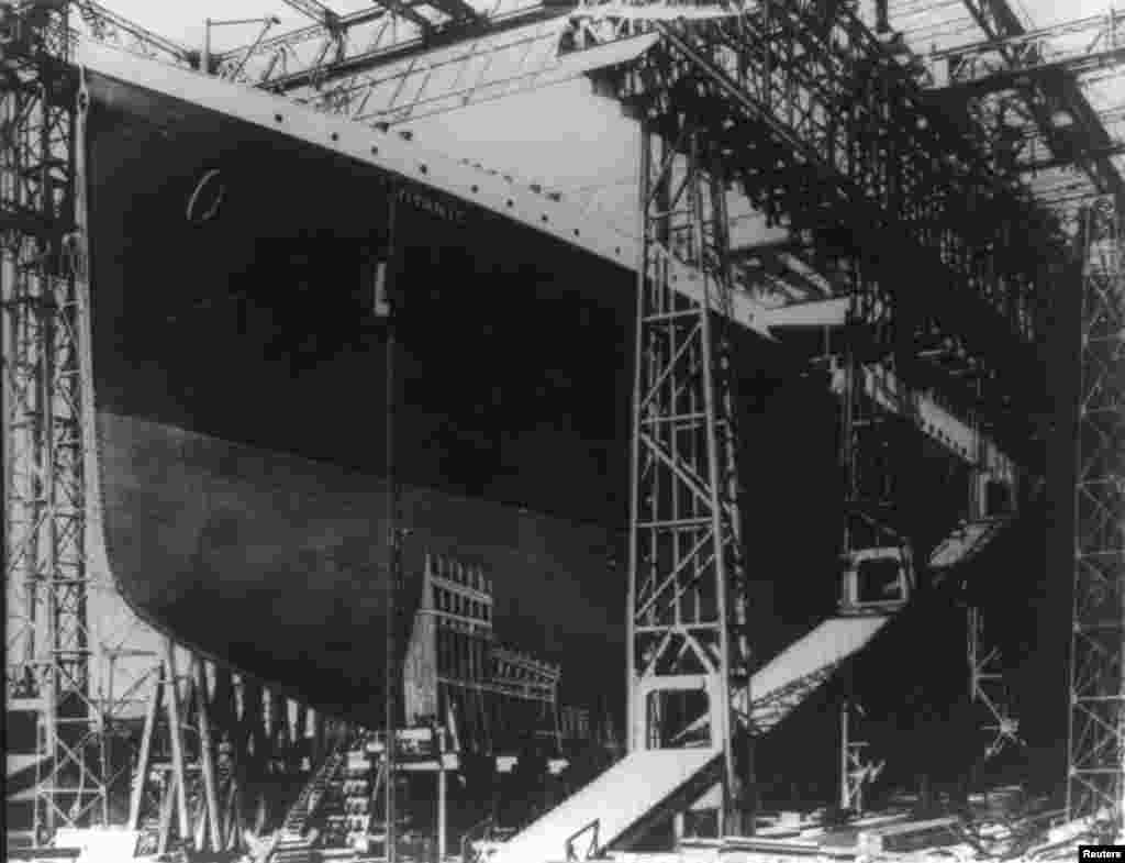 The "Titanic" just prior to being launched into the River Lagan, in the north of Ireland, on May 31, 1911.