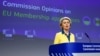 European Commission President Ursula von der Leyen briefs reporters last year on the EU membership applications of Ukraine, Moldova, and Georgia, which should soon know their EU futures. 