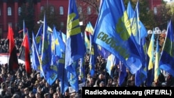 Liberty Union supporters demand recognition of the Ukrainian Insurgent Army.