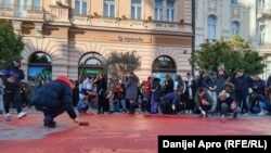 Protesters in Novi Sad leave "red messages" representing blood on December 1 as they demand authorities responsible for the deadly railway station accident to be held accountable.