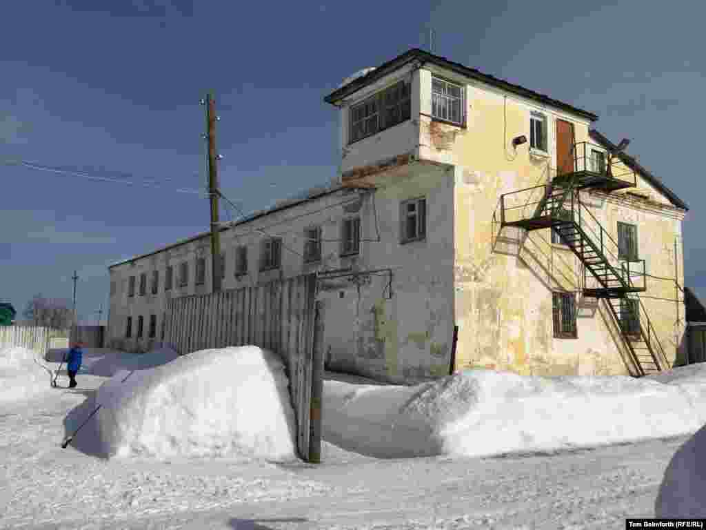 The prison guards' headquarters at the entrance to the camp
