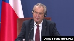 Czech President Milos Zeman at a press conference in Belgrade on September 11.