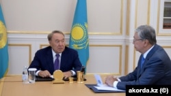 Ілюстрацыйнае фота. Прэзыдэнт Казахстану Нурсултан Назарбаеў і сьпікер сэнату Касым-Жамарт Такаеў