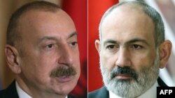 Президент Азербайджана Ильхам Алиев (слева), премьер-министр Армении Никол Пашинян