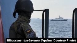 A Ukrainian naval soldier on the Sea of Azov