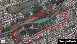 A birdseye view of President Shavkat Mirziyoev's new palatial residence (marked in red).