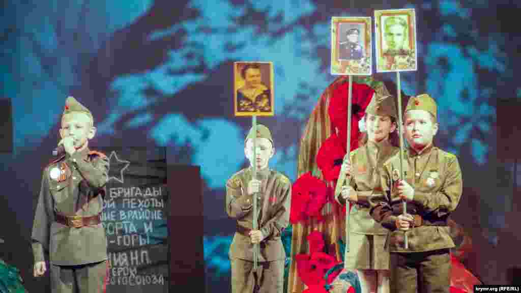 Kids wear replicas of Soviet military uniforms during a performance titled &quot;We are the heirs of victory&quot; on April 19 in Sevastopol.