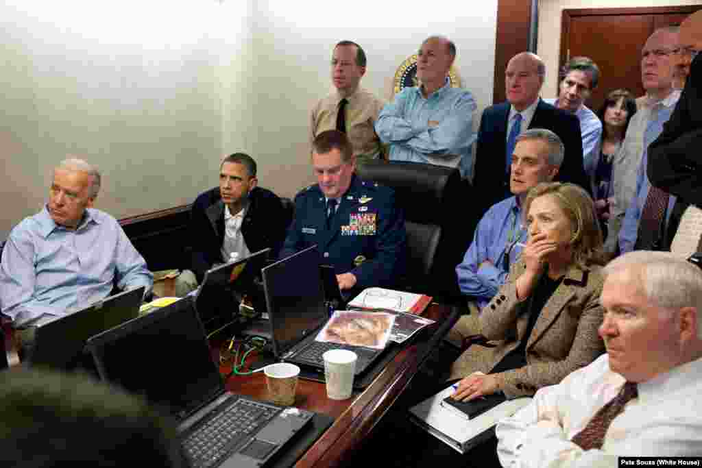 U.S. President Barack Obama (second from left) and then-Vice President Joe Biden (left) along with members of the national security team watch the raid unfold. Biden was reportedly the only top official who opposed the attack taking place at that time.