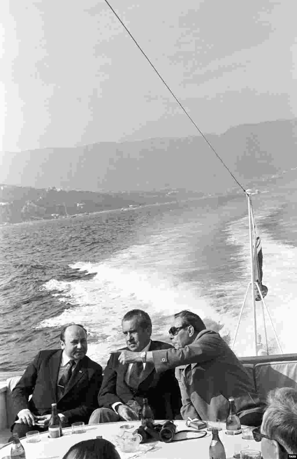 Despite East-West tensions, Brezhnev and U.S. President Richard Nixon shared a suprising number of relaxing moments. The Cold War adversaries went on a Black Sea boat trip during Nixon's trip to Crimea in 1974. 