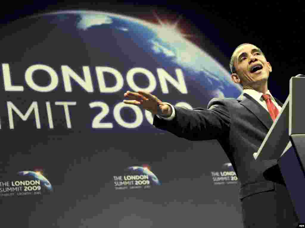 Obama responds to a question from the media at the G20 summit in London on April 2. - Participants emerged with a $1 trillion plan to combat economic crisis that British Prime Minister Gordon Brown called "the largest macroeconomic stimulus the world has ever seen."
